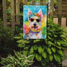 Load image into Gallery viewer, Westie Hippie Dawg Garden Flag – Retro Dog with Sunglasses &amp; Multicolored Background