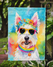 Load image into Gallery viewer, Westie Hippie Dawg Garden Flag – Retro Dog with Sunglasses &amp; Multicolored Background