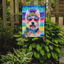 Load image into Gallery viewer, Westie Hippie Dawg Garden Flag – Retro Dog with Sunglasses &amp; Multicolored Background