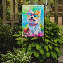 Load image into Gallery viewer, Westie Hippie Dawg Garden Flag – Retro Dog with Sunglasses &amp; Multicolored Background