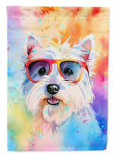 Load image into Gallery viewer, Westie Hippie Dawg Garden Flag – Retro Dog with Sunglasses &amp; Multicolored Background