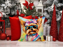Load image into Gallery viewer, Yorkshire Terrier Hippie Dawg Throw Pillow - 14x14 Decorative Pillow – Art for Your Home &amp; Patio