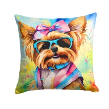 Load image into Gallery viewer, Yorkshire Terrier Hippie Dawg Throw Pillow - 14x14 Decorative Pillow – Art for Your Home &amp; Patio