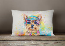 Load image into Gallery viewer, Yorkshire Terrier Hippie Dawg Fabric Decorative Pillow