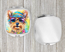 Load image into Gallery viewer, Yorkshire Terrier Hippie Dawg Compact Mirror – Stylish Purse Mirror with Artistic Covers