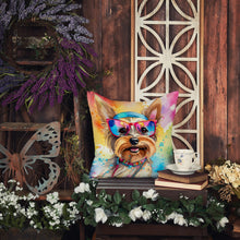 Load image into Gallery viewer, Yorkshire Terrier Hippie Dawg Throw Pillow - 14x14 Decorative Pillow – Art for Your Home &amp; Patio