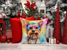 Load image into Gallery viewer, Yorkshire Terrier Hippie Dawg Fabric Decorative Pillow