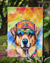 Load image into Gallery viewer, Hippie Dawg Garden Flag – Retro Dog with Sunglasses &amp; Multicolored Background