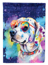 Load image into Gallery viewer, Hippie Dawg Garden Flag – Retro Dog with Sunglasses &amp; Multicolored Background
