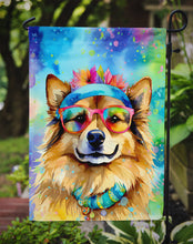 Load image into Gallery viewer, Hippie Dawg Garden Flag – Retro Dog with Sunglasses &amp; Multicolored Background