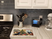 Load image into Gallery viewer, Belgian Sheepdog Cozy Christmas Glass Cutting Boards – Durable, Decorative Kitchen Art Large