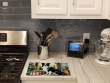 Load image into Gallery viewer, Border Collie Cozy Christmas Glass Cutting Boards – Durable, Decorative Kitchen Art Large