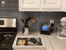 Load image into Gallery viewer, Borzoi Cozy Christmas Glass Cutting Boards – Durable, Decorative Kitchen Art Large