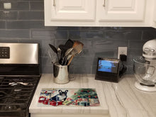 Load image into Gallery viewer, French Bulldog Cozy Christmas Glass Cutting Boards – Durable, Decorative Kitchen Art Large