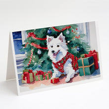 Load image into Gallery viewer, Japanese Spitz Cozy Christmas Greeting Cards - Blank Note Cards – 8-Pack of Artist-Designed Cards with Envelopes
