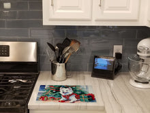 Load image into Gallery viewer, Japanese Spitz Cozy Christmas Glass Cutting Boards – Durable, Decorative Kitchen Art Large