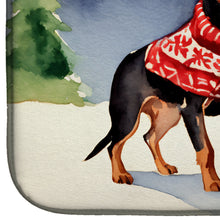 Load image into Gallery viewer, Miniature Pinscher Cozy Christmas Dish Drying Mat
