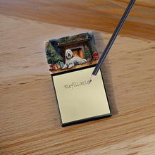 Load image into Gallery viewer, Old English Sheepdog Cozy Christmas Sticky Note Holder- Refiilable Desk Accessory Note Pad
