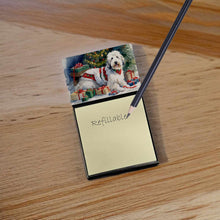 Load image into Gallery viewer, Old English Sheepdog Cozy Christmas Sticky Note Holder- Refiilable Desk Accessory Note Pad