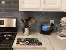 Load image into Gallery viewer, Pug Cozy Christmas Glass Cutting Boards – Durable, Decorative Kitchen Art Large