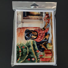 Load image into Gallery viewer, Rottweiler Cozy Christmas Greeting Cards - Blank Note Cards – 8-Pack of Artist-Designed Cards with Envelopes