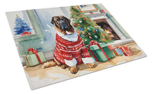 Load image into Gallery viewer, Tibetan Mastiff Cozy Christmas Glass Cutting Boards – Durable, Decorative Kitchen Art Large