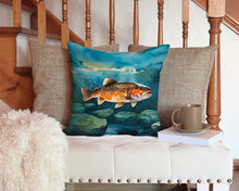 Load image into Gallery viewer, Brown Trout Throw Pillow - 14x14 Decorative Pillow – Art for Your Home &amp; Patio