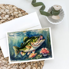 Load image into Gallery viewer, Largemouth Bass Greeting Cards - Blank Note Cards – 8-Pack of Artist-Designed Cards with Envelopes