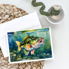 Load image into Gallery viewer, Largemouth Bass Greeting Cards - Blank Note Cards – 8-Pack of Artist-Designed Cards with Envelopes