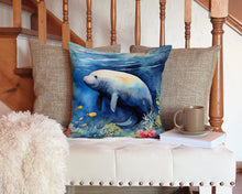 Load image into Gallery viewer, Manatee Throw Pillow - 14x14 Decorative Pillow – Art for Your Home &amp; Patio