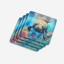 Load image into Gallery viewer, Manatee Coasters - Set of 4 Lightweight Foam, Absorbent Drink Coasters