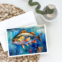 Load image into Gallery viewer, Striped Bass Greeting Cards - Blank Note Cards – 8-Pack of Artist-Designed Cards with Envelopes