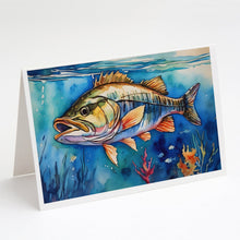 Load image into Gallery viewer, Striped Bass Greeting Cards - Blank Note Cards – 8-Pack of Artist-Designed Cards with Envelopes