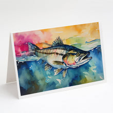 Load image into Gallery viewer, Striped Bass Greeting Cards - Blank Note Cards – 8-Pack of Artist-Designed Cards with Envelopes