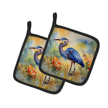 Load image into Gallery viewer, Blue Heron Pot Holders - Set of 2 Decorative Kitchen Helpers | Made in the USA