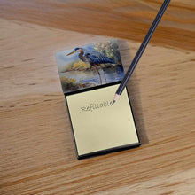 Load image into Gallery viewer, Blue Heron Sticky Note Holder- Refiilable Desk Accessory Note Pad