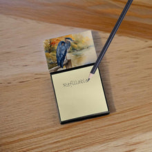 Load image into Gallery viewer, Blue Heron Sticky Note Holder- Refiilable Desk Accessory Note Pad