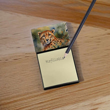 Load image into Gallery viewer, Cheetah Sticky Note Holder- Refiilable Desk Accessory Note Pad