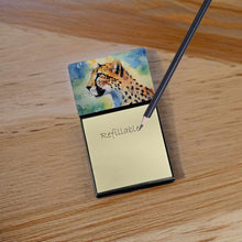 Load image into Gallery viewer, Cheetah Sticky Note Holder- Refiilable Desk Accessory Note Pad