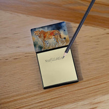 Load image into Gallery viewer, Cheetah Sticky Note Holder- Refiilable Desk Accessory Note Pad