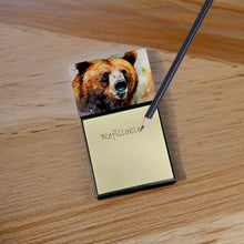 Load image into Gallery viewer, Grizzly Bear Sticky Note Holder- Refiilable Desk Accessory Note Pad