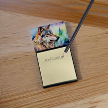 Load image into Gallery viewer, Wolves Wolf  Sticky Note Holder- Refiilable Desk Accessory Note Pad