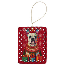 Load image into Gallery viewer, White Boxer Cropped Ears Holiday Christmas Porcelain Ornament