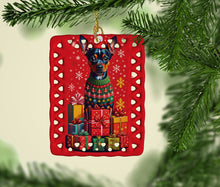 Load image into Gallery viewer, Miniature Pinscher Holiday Christmas Porcelain Ornament