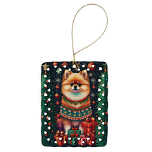 Load image into Gallery viewer, Pomeranian Holiday Christmas Porcelain Ornament