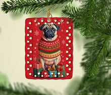 Load image into Gallery viewer, Fawn Pug Holiday Christmas Porcelain Ornament