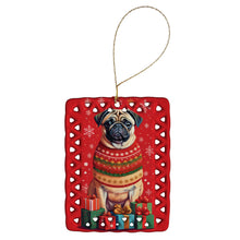 Load image into Gallery viewer, Fawn Pug Holiday Christmas Porcelain Ornament