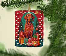 Load image into Gallery viewer, Red Redbone Coonhound Holiday Christmas Porcelain Ornament