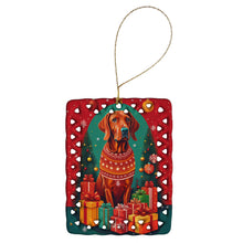 Load image into Gallery viewer, Red Redbone Coonhound Holiday Christmas Porcelain Ornament
