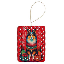 Load image into Gallery viewer, Sheltie Holiday Christmas Porcelain Ornament